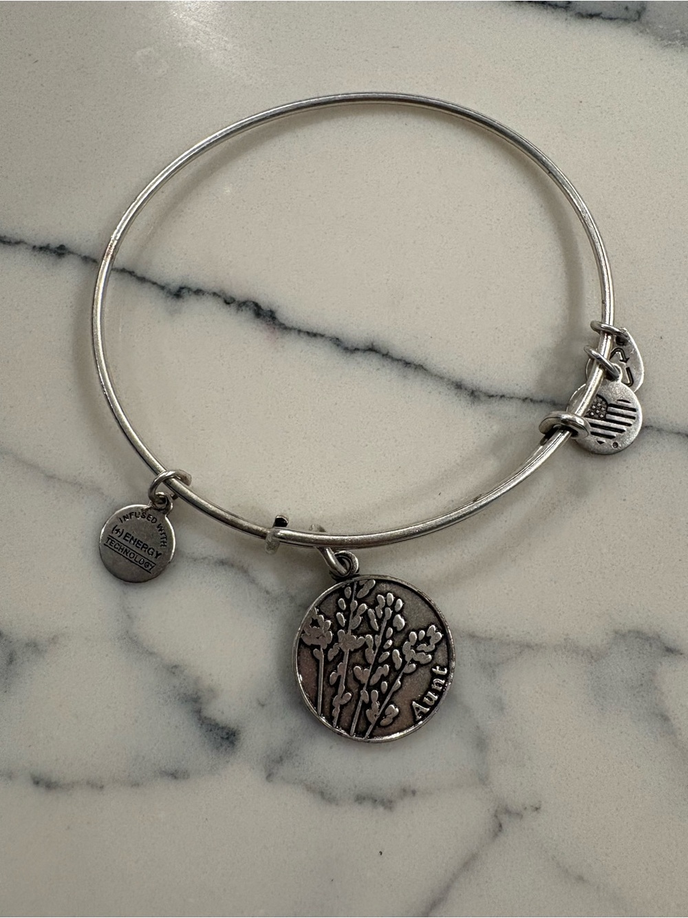 Silver Tone 'Aunt' Charm Bangle Bracelet